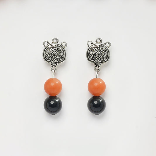 EYKAA SMOKY QUARTZ ORANGE AVENTURINE AND BLACK TOURMALINE EARRINGS