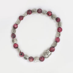 Eykaa PINK DALMATIAN BRACELET WITH BUDDHA AND SILVER CHARMS with white background