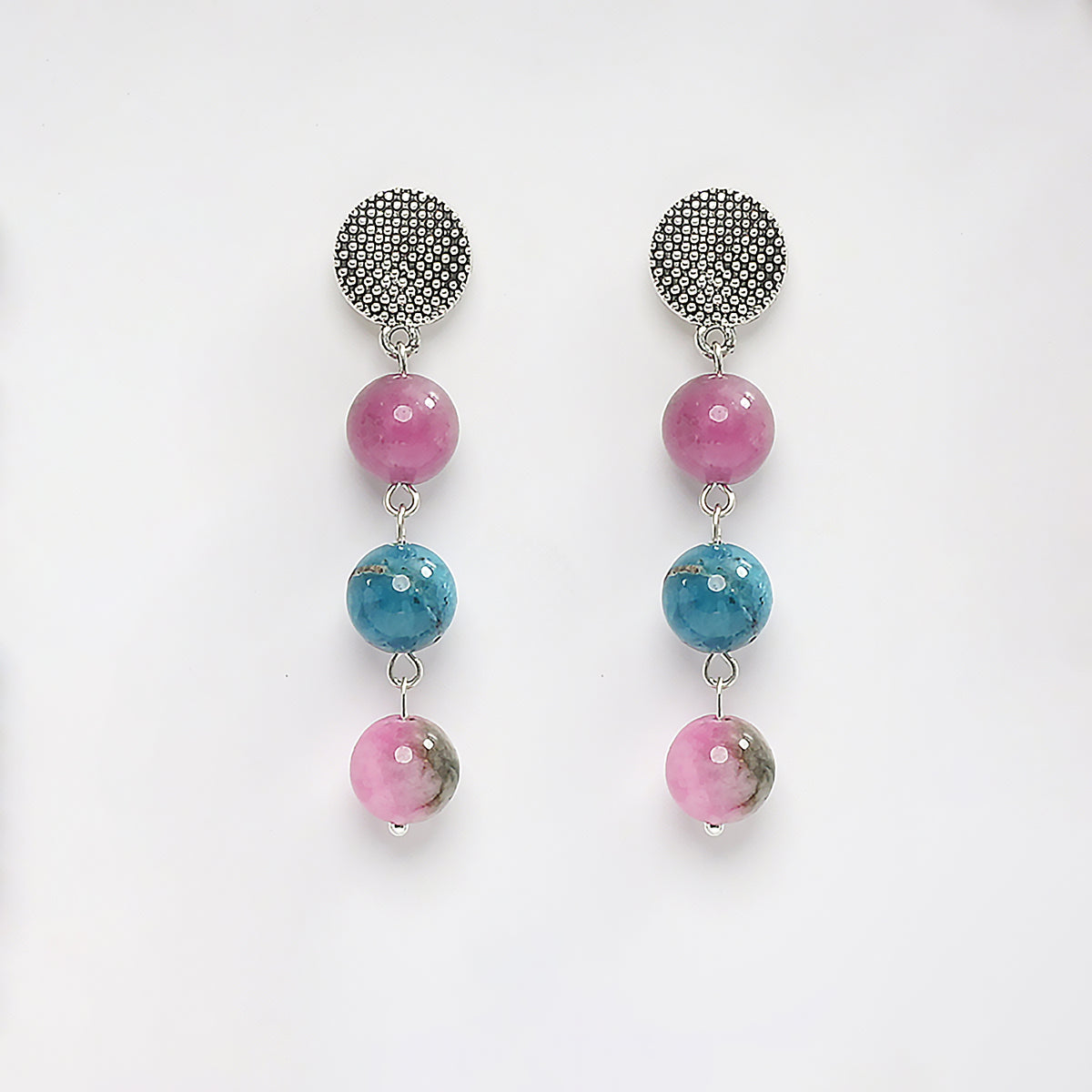 EYKAA PINK JADE BLUE APATITE AND PINK AGATE EARRINGS