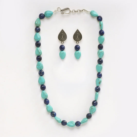 EYKAA AGATE AND FIROZA NECKLACE WITH EARRINGS