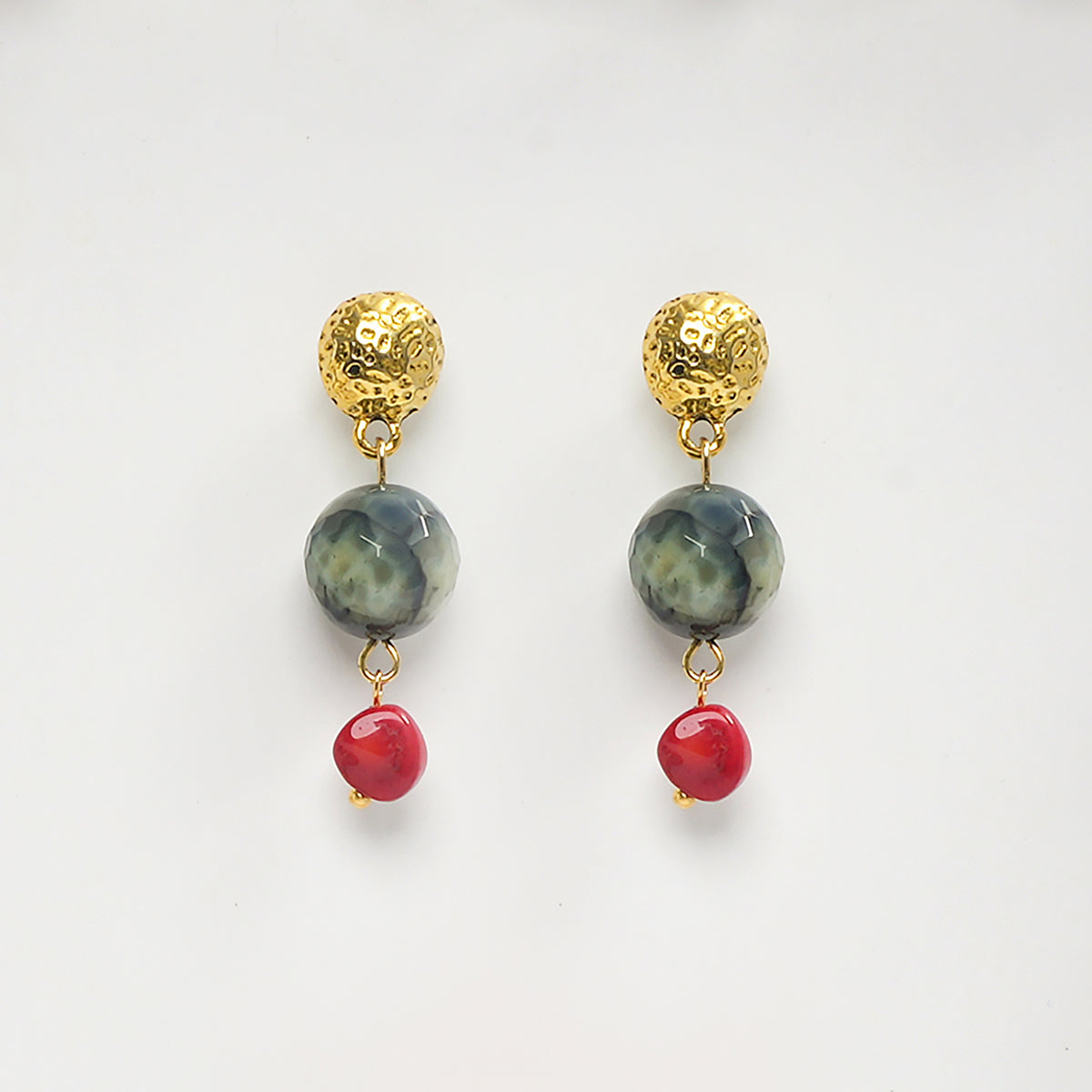 EYKAA AGATE AND CORAL EARRINGS