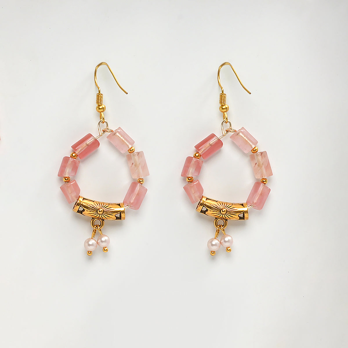 Eykaa Illuminate Dreams: Cherry Quartz and Golden Charms Earrings