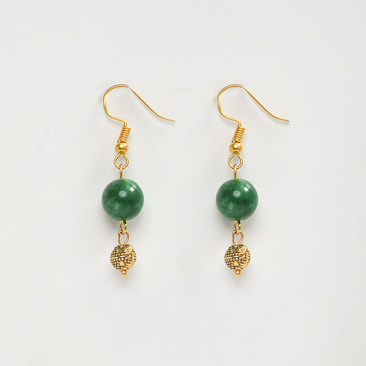 EYKAA GREEN JADE, SHELL PEARLS AND GOLDEN BEADS EARRINGS