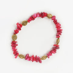 EYKAA UNCUT RED MOTHER OF PEARL WITH GOLDEN CHARMS BRACELET