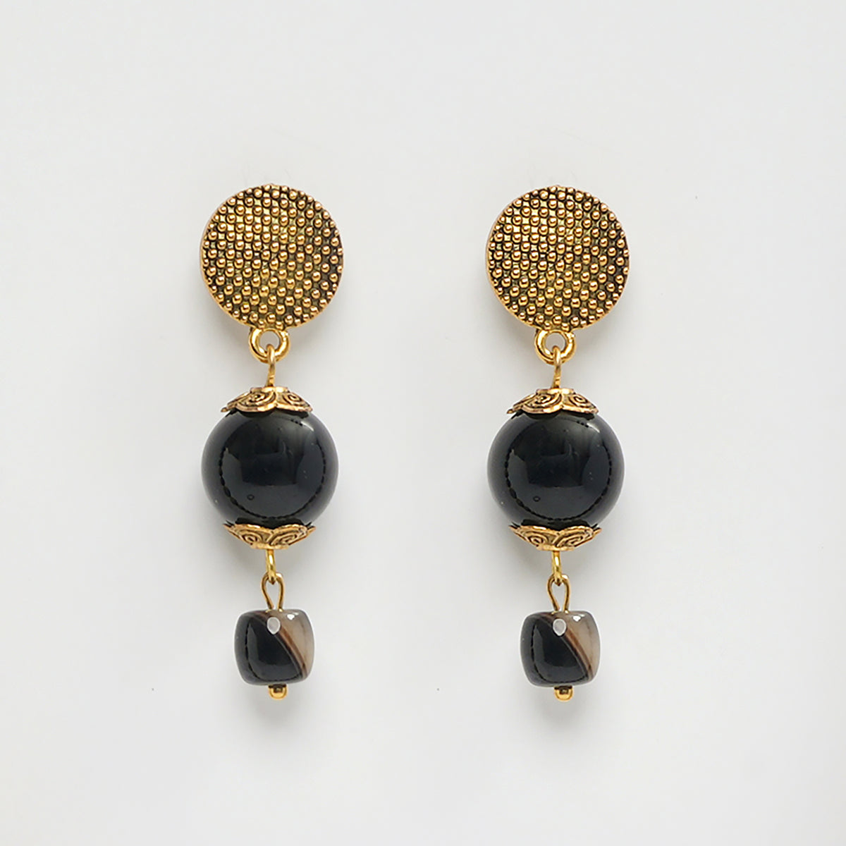 EYKAA BLACK ONYX AND HAKIK EARRINGS