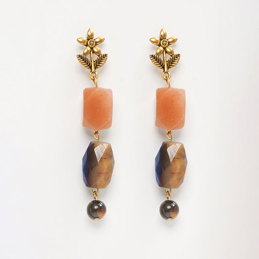 EYKAA TIGER EYE AND HEMATITE CARNELIAN EARRINGS