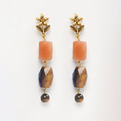 EYKAA TIGER EYE AND HEMATITE CARNELIAN EARRINGS