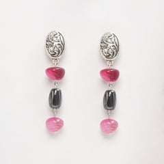 EYKAA PINK AGATE TUMBLE AND HEMATITE EARRINGS