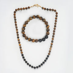 EYKAA TIGER EYE AND BLACK OBSIDIAN NECKLACE