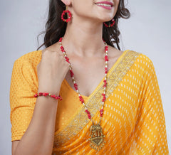 Eykaa Heavenly Radiance: White & Red Coral Necklace With Earrings Set