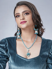 Eykaa Glorious Star: Light Blue Jade Necklace With Earrings