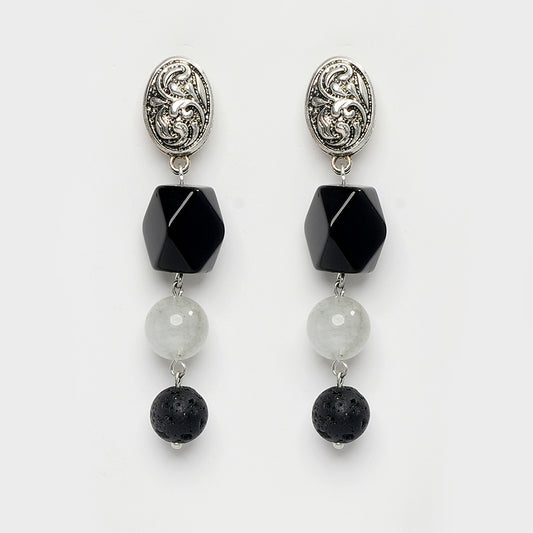 EYKAA AQUAMARINE, LAVA AND BLACK ONYX EARRING