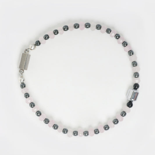 EYKAA HEMATITE WITH LIGHT PINK JADE 3 MM BRACELE