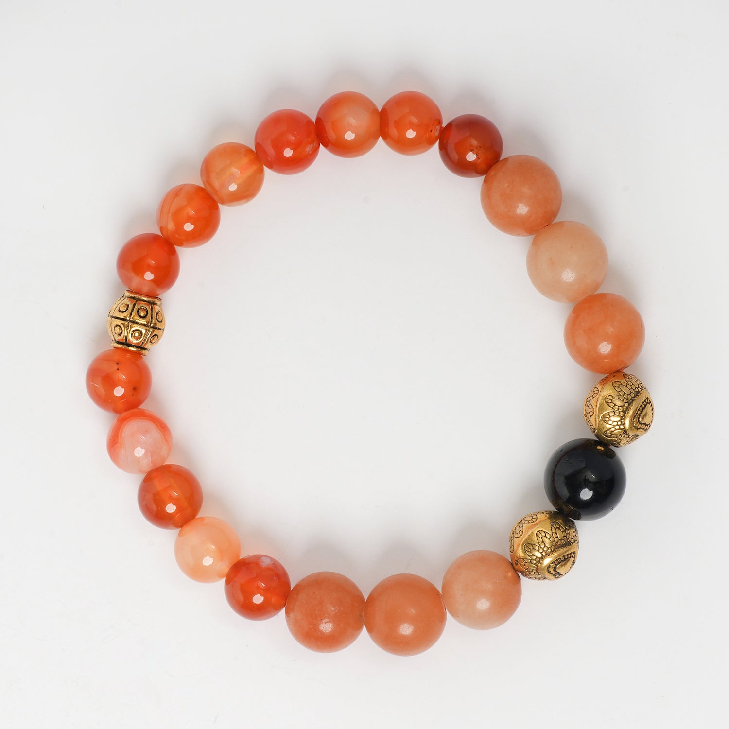 Eykaa CARNELIAN ORANGE AVENTURINE, AND BLACK TOURMALINE WITH GOLDEN BEADS.