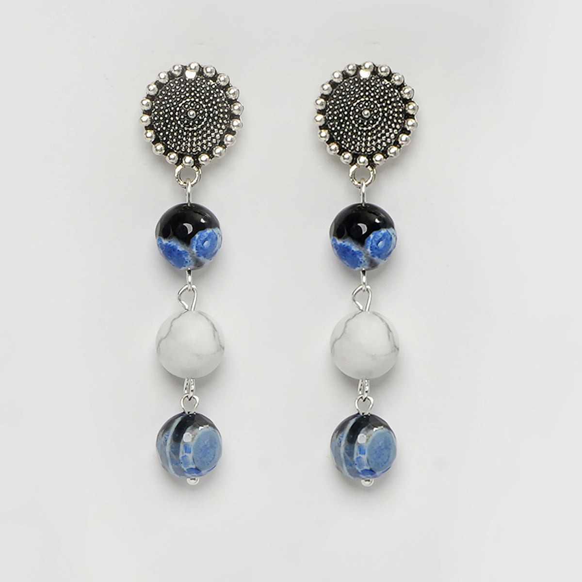 EYKAA AGATE AND WHITE HOWLITE EARRINGS