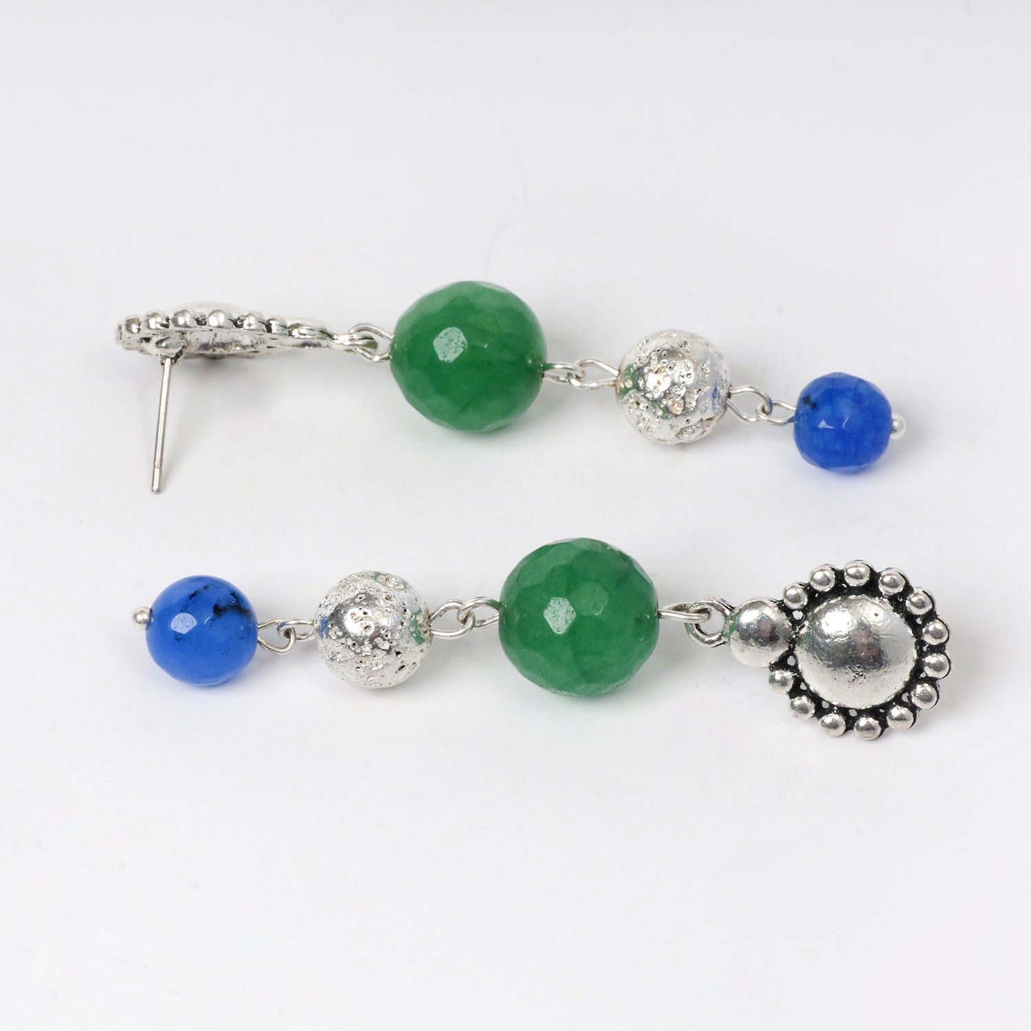 BLUE AND GREEN JADE WITH SILVER PENDANT SILVER BEADS EARRINGS