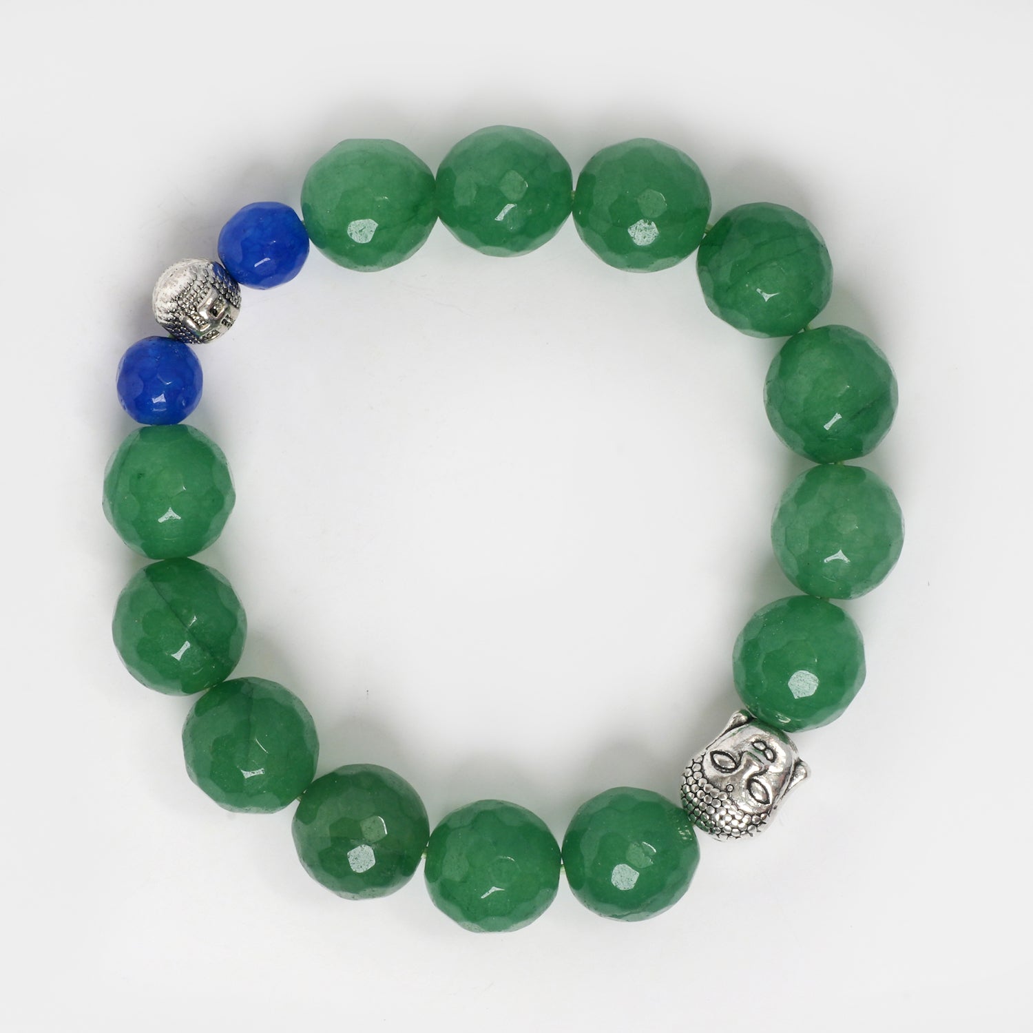 Eykaa BLUE AND GREEN JADE WITH SILVER PENDANT SILVER BEADS BRACELET