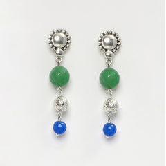 BLUE AND GREEN JADE WITH SILVER PENDANT SILVER BEADS EARRINGS