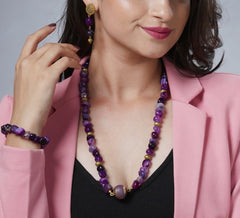 Eykaa Radiant Bliss: Multicolor Indian Agate Necklace with Earrings Set