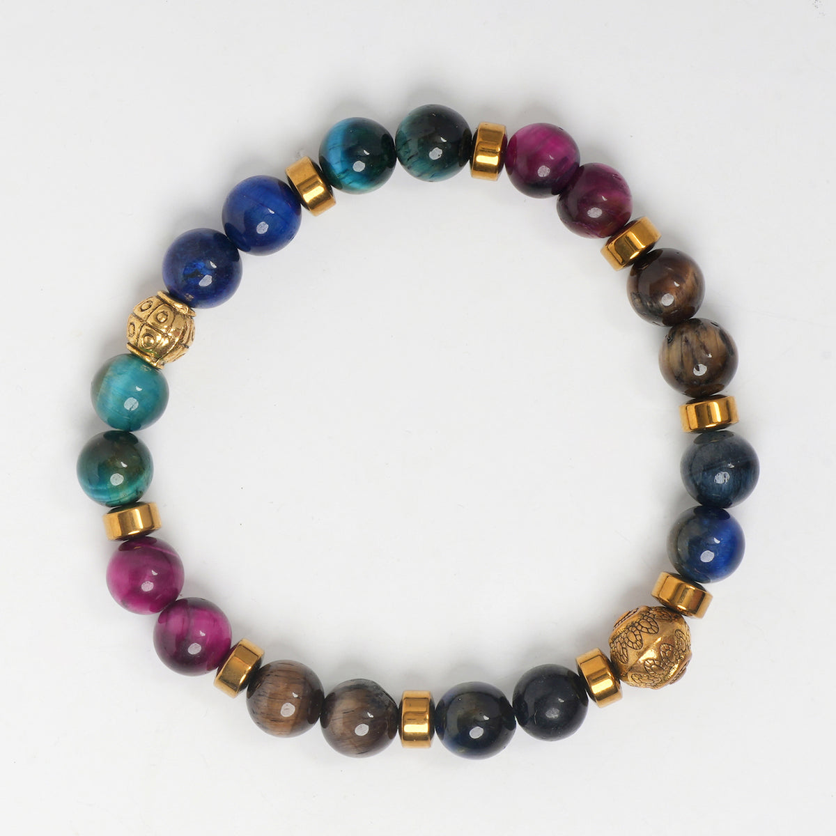 TIGER EYE, RAINBOW TIGER EYE HEMATITE WITH GOLDEN PENDANT BRACELET