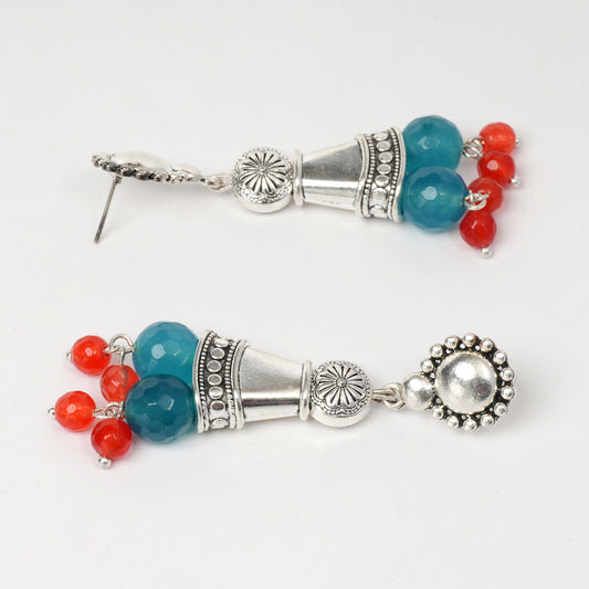 EYKAA BLUE AND ORANGE FACETED JADE EARRINGS