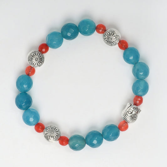 EYKAA BLUE AND ORANGE FACETED JADE BRACELET