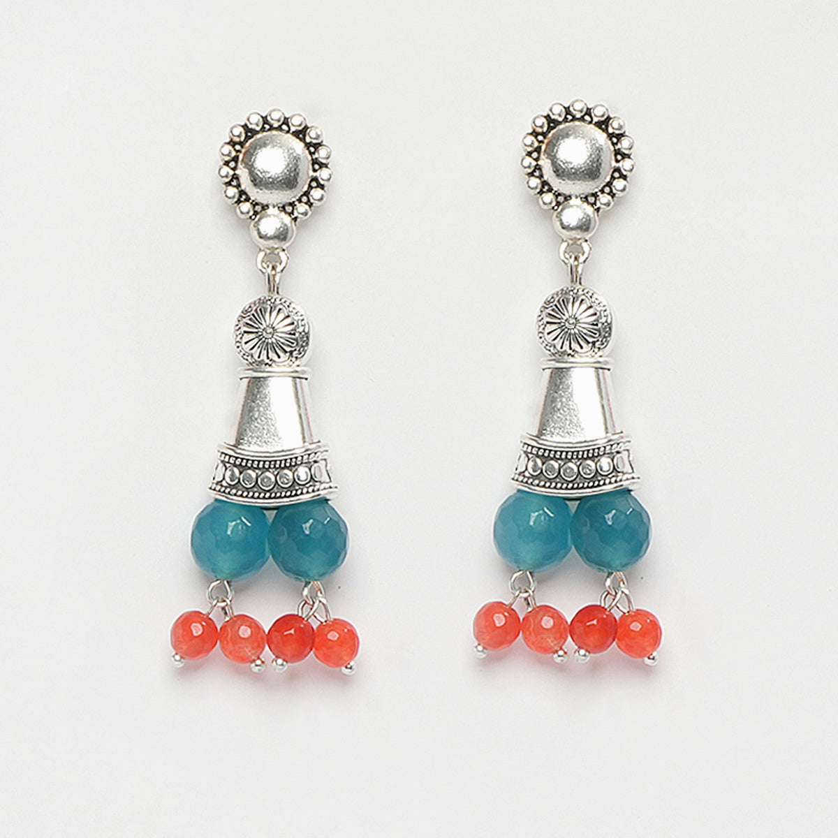 EYKAA BLUE AND ORANGE FACETED JADE EARRINGS