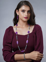 Eykaa Illuminate Melody: Purple Agate and Blue Jade Necklace with Earrings Set