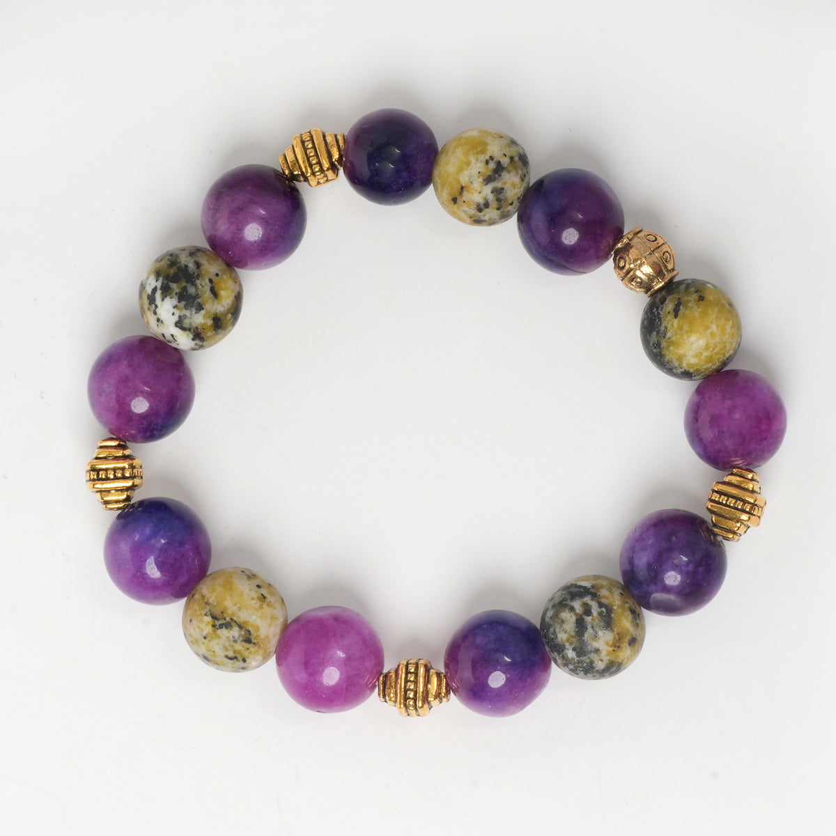 SERPENTINE AND PURPLE JADE BRACELET