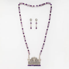 PURPLE FACETED JADE NECKLACE WITH EARRINGS