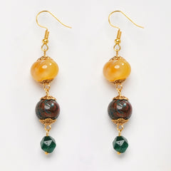 EYKAA GREEN FACETED TIGER EYE , CHRYSOCOLLA WITH AGATE EARRINGS