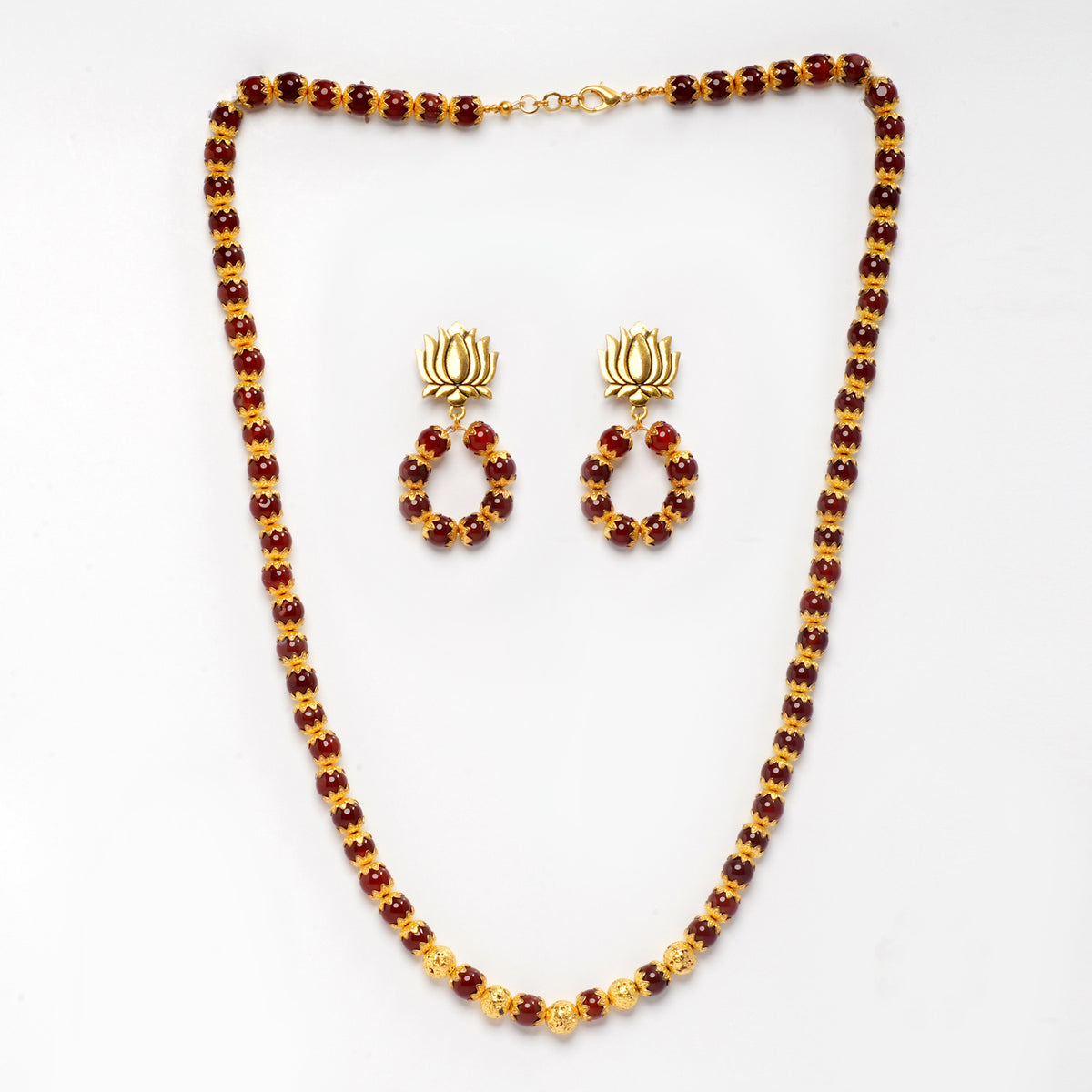 Eykaa GOLDEN LAVA AND RED ONYX NECKLACE WITH EARRINGS