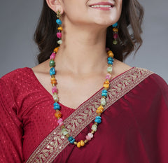 Eykaa Radiant Bliss: Multicolor Indian Agate Necklace With Earrings Set