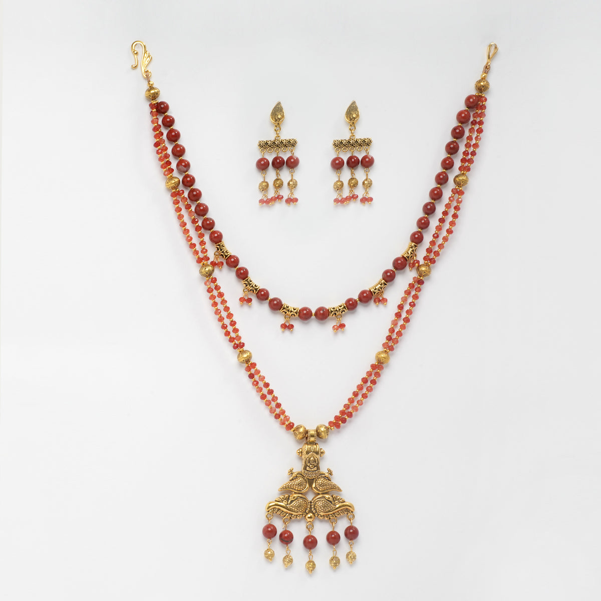 EYKAA RED JASPER AND RED JADE NECKLACE WITH EARRINGS