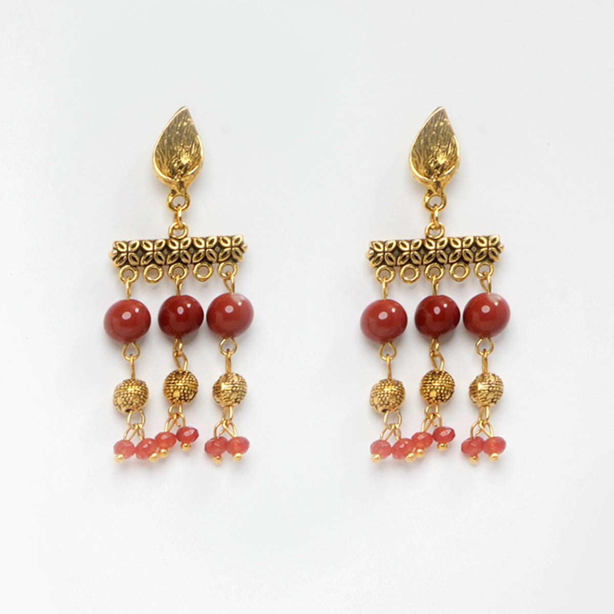 EYKAA RED JASPER AND RED JADE EARRINGS