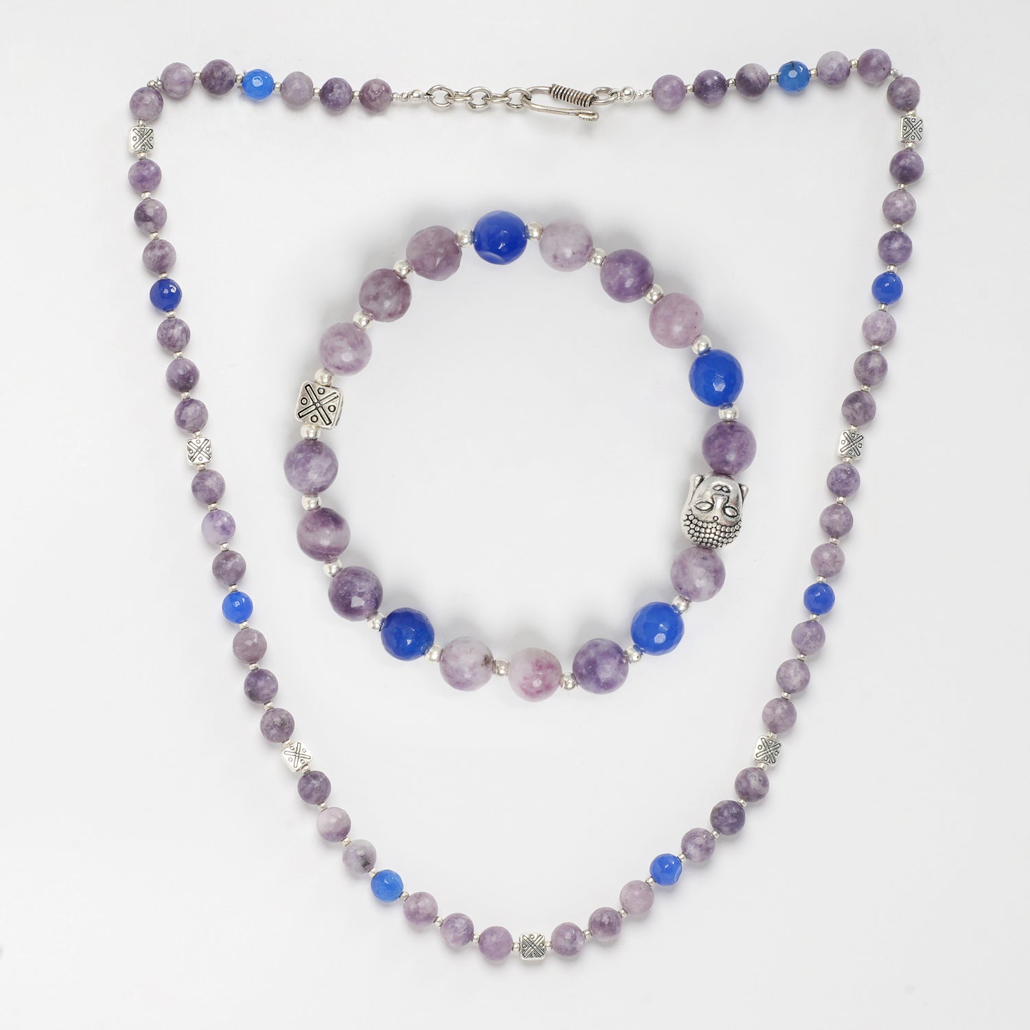 LAPIDOLITE AND BLUE JADE NECKLACE AND BRACELET