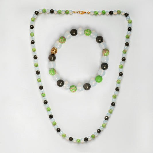 EYKAA PYRITE, IMPERIAL JASPER AND OPAL NECKLACE