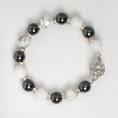 EYKAA HEMATITE AND WHITE HOWLITE STONE BRACELET