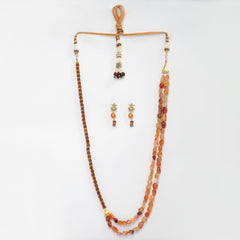 EYKAA CARNELIAN, GOLDEN HEMATITE AND RED JASPER NECKLACE WITH EARRINGS