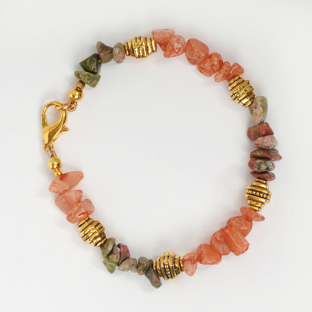 EYKAA UNAKITE AND ORANGE AVENTURINE BRACELET