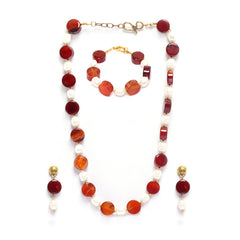 Eykaa Carnelian And Freshwater Pearl Necklace With Earrings And A Bracelet  On A White Background.

Eykaa
stone jewellery
womens jewellery
earing for women
bracelet for women
necklace for women
jewellery stores