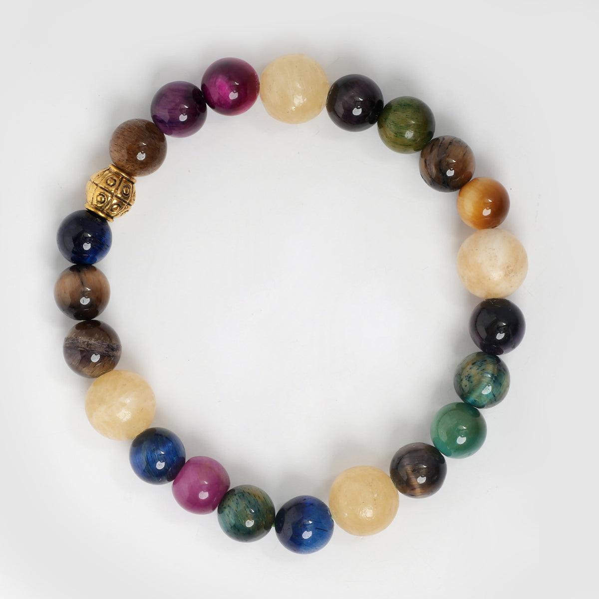 EYKAA YELLOW CALCITE AND MULTI-COLOUR TIGER EYE BRACELET