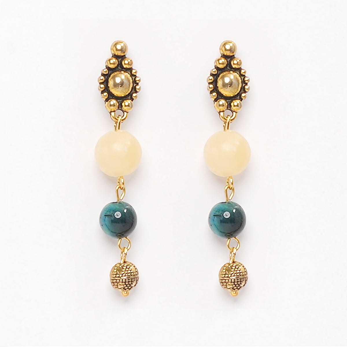 EYKAA YELLOW CALCITE, MULTI-COLOUR TIGER EYE EARRINGS