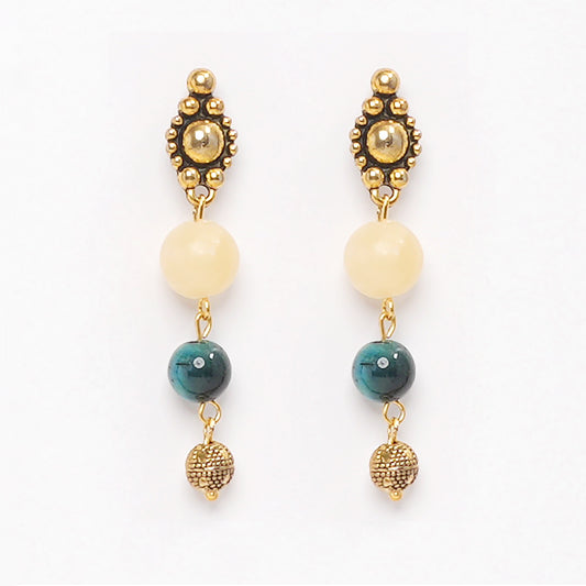 EYKAA YELLOW CALCITE, MULTI-COLOUR TIGER EYE EARRINGS