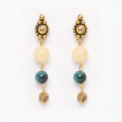 EYKAA YELLOW CALCITE, MULTI-COLOUR TIGER EYE EARRINGS