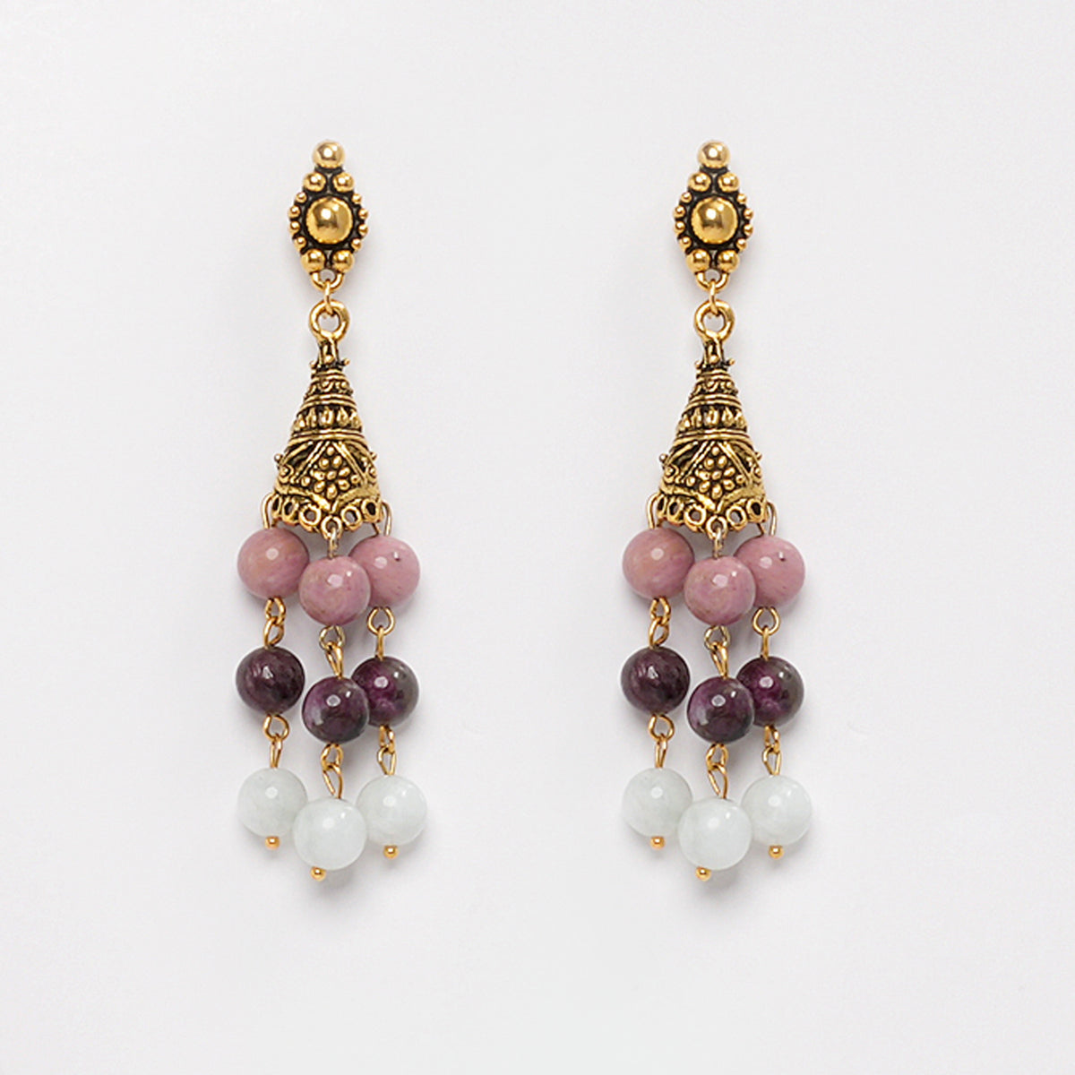 EYKAA MORGONITE, PINK TOURMALINE AND PINK RHODONITE EARRINGS