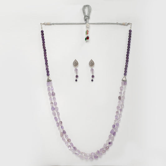 EYKAA AMETHYST AND TUMBLE NECKLACE WITH EARRINGS