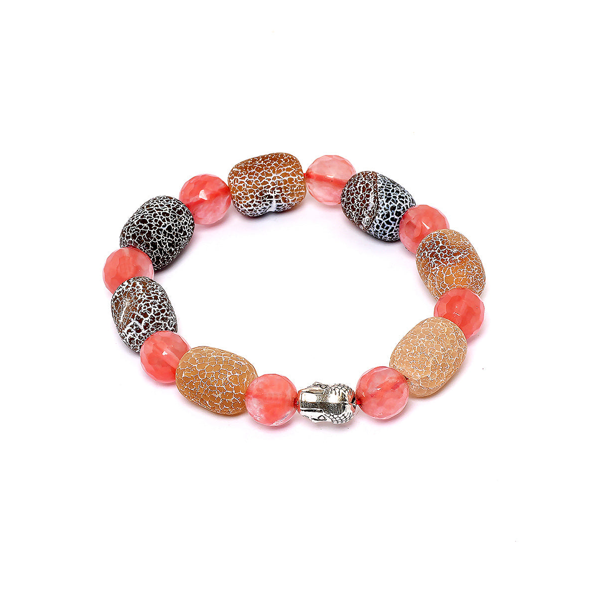 Eykaa bracelet that feature cherry quartz with agate and black onyx semi precious stones with a white background.