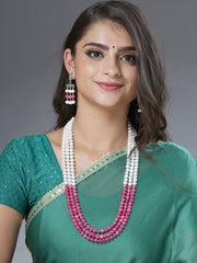 Eykaa Glorious Sparkle: Pink & White Jade Necklace With Earrings