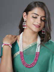 Eykaa Glorious Sparkle: Pink & White Jade Necklace With Earrings